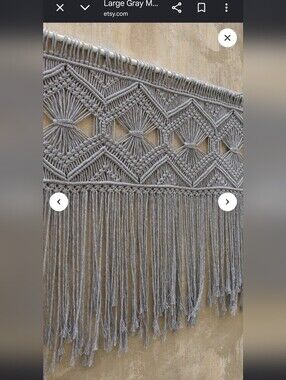 Handmade Gray Macramé Wall Hanging with Fringe